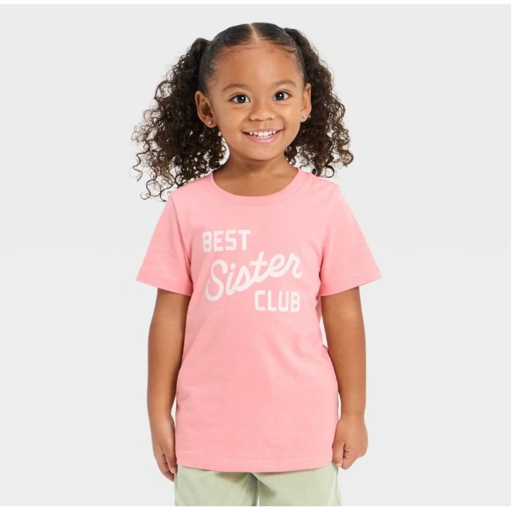 Cat & Jack Kids‎ T-Shirt Pink Best Sister Club Graphic 18M